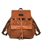 Large Travel Backpack in Bacon, front view with flap, drawstring, front and side pockets