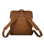 Big Mouth Leather Backpack in Tobacco, back view with shoulder straps and top handle