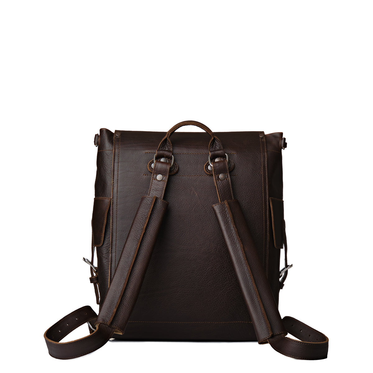 16" Drawstring Backpack in Dark Coffee Brown, back view with shoulder straps and top carry handle