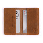 Atlanta Braves Leather Business Card Holder in Tobacco opened flat with cards in both inner pockets