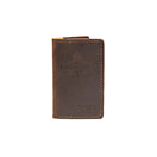 Leather Business Card Holder - Texas Rangers World Series in Dark Coffee Brown, engraved World Series Champions logo