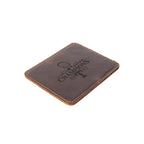 Leather Coaster Set - Texas Rangers World Series in Dark Coffee Brown, angled view of an engraved coaster