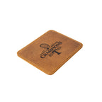 Leather Coaster Set - Texas Rangers World Series in Tobacco, angled view of an engraved coaster