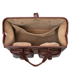 Deep Pocket Leather Duffle Bag in Chestnut, top view of the wide-mouth opening and suede-lined interior