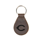Cincinnati Reds Leather Keychain in Dark Coffee Brown with wishbone C logo and silver key ring, front view