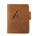 Leather Journal Cover - Arizona Diamondbacks in Tobacco, front cover with embossed Diamondbacks A logo and pen loop