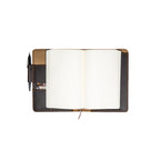Leather Journal Cover - Arizona Diamondbacks in Dark Coffee Brown, open with a dotted notebook and pen inside