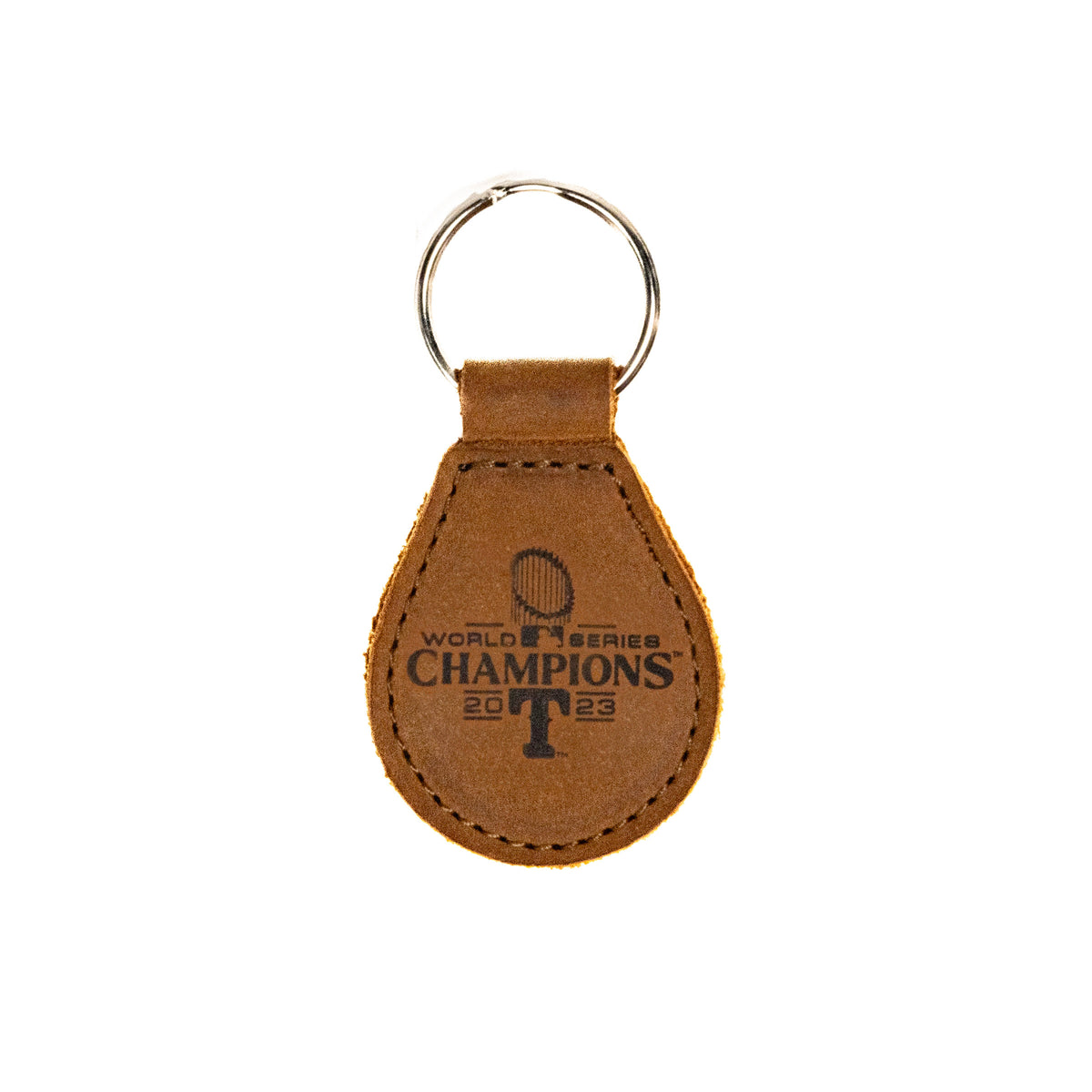 Leather Keychain - Texas Rangers World Series in Tobacco, teardrop fob engraved World Series Champions 2023