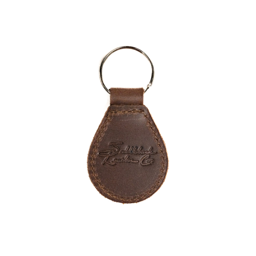 New York Yankees Leather Keychain in Dark Coffee Brown, back view with embossed Saddleback Leather Co. logo