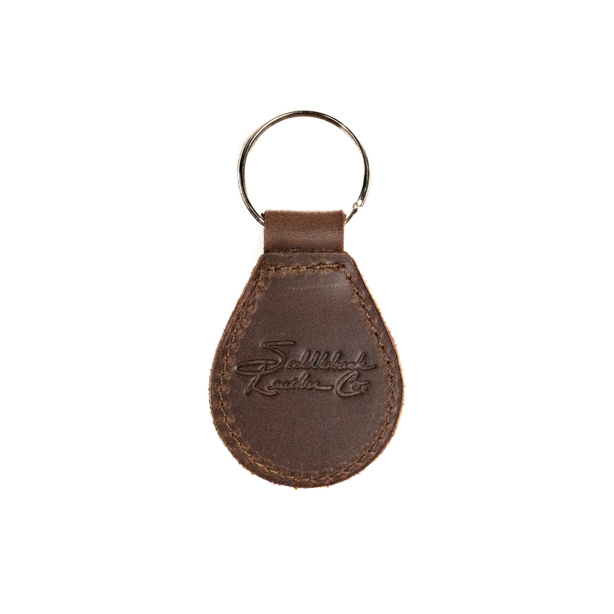 Seattle Mariners Leather Keychain in Dark Coffee Brown, back view with embossed Saddleback Leather Co. logo