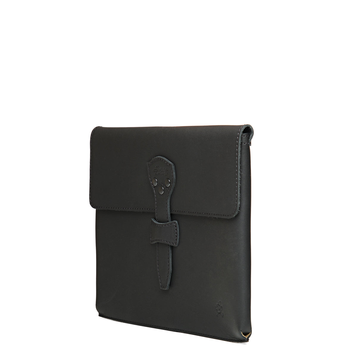 14" Document Holder in Black, angled front view with flap and riveted tab closure