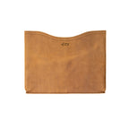 14" Horizontal Laptop Sleeve in Tobacco, front view with curved top opening and logo