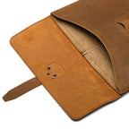 14" Document Holder in Tobacco, close-up of open flap showing interior pocket and riveted tab