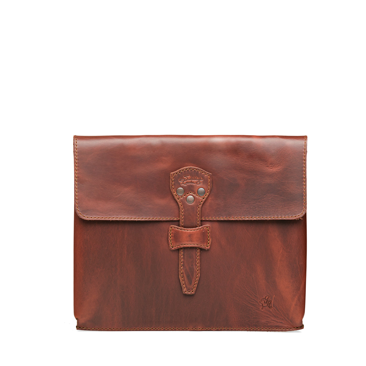 14" Document Holder in Chestnut, front view with flap and riveted tab closure