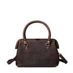 Everyday Purse in Dark Coffee Brown, back view with rolled top handles and shoulder strap