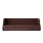Grandfather Serving Tray in Chestnut leather, front side view showing handles and riveted corners