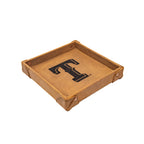 Texas Rangers Leather Valet Tray in Tobacco with riveted corners and embossed T logo, angled view