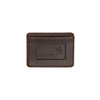 Front Pocket Leather ID Wallet in Dark Coffee Brown, back view with stamped Made in Old Mexico panel and emblem