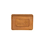 Front Pocket Leather ID Wallet in Tobacco, back view with stamped Made in Old Mexico panel and emblem