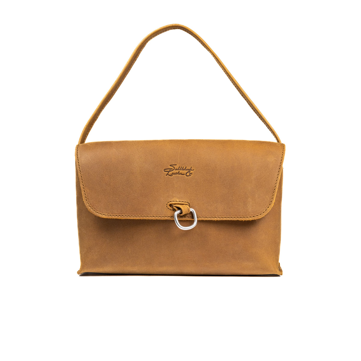 Auto Organizer Set large leather organizer bag in Tobacco, front view with embossed logo, metal ring and strap