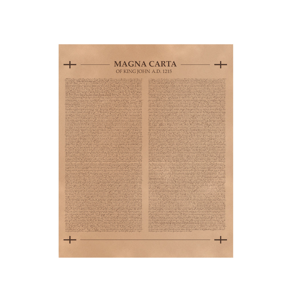Leather Magna Carta - Natural, front view of the two-column text printed on tan leather, unframed