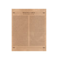Leather Magna Carta - Natural, front view of the two-column text printed on tan leather, unframed