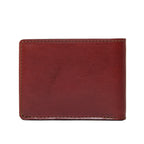 William Penn Bifold Wallet in Oxblood, closed back view with stitched edges