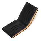William Penn Bifold Wallet in Raven Black, open view showing the curved interior card slots