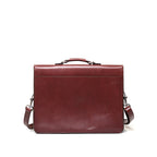 Livingstone Briefcase in Oxblood, back view with top handle and shoulder strap clips