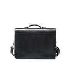 Livingstone Briefcase in Raven Black, back view with top handle and shoulder strap clips