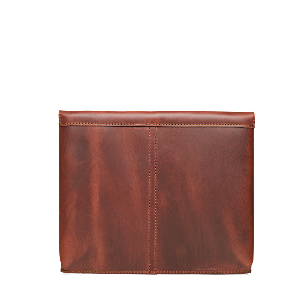 14" Document Holder in Chestnut, back view showing center vertical stitched seam