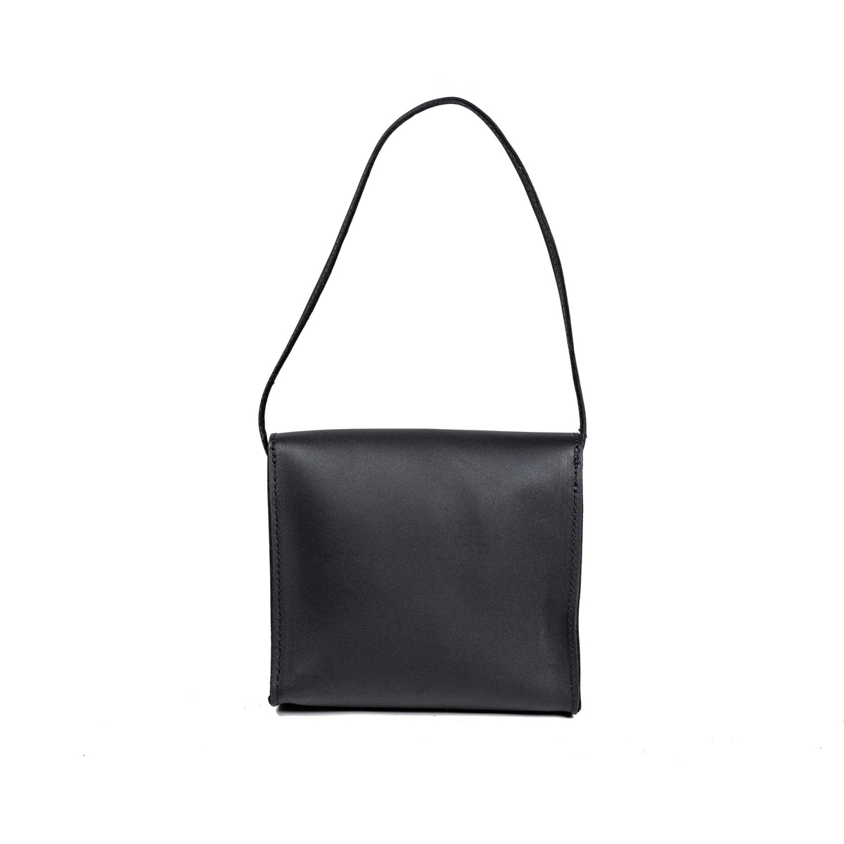 Leather Organizer Bag in Black, back view hanging from its leather strap