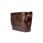 Big Mouth Organizer in Dark Coffee Brown, angled side view showing the hinged frame and rivet