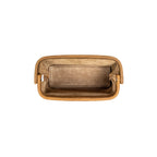 Big Mouth Organizer in Tobacco, top-down view into the wide open mouth showing suede-lined interior