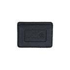 Front Pocket Leather ID Wallet in Black, back view with stamped panel and emblem