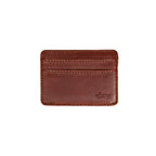Front Pocket Leather ID Wallet in Chestnut, flat front view with two stitched card slots and embossed logo