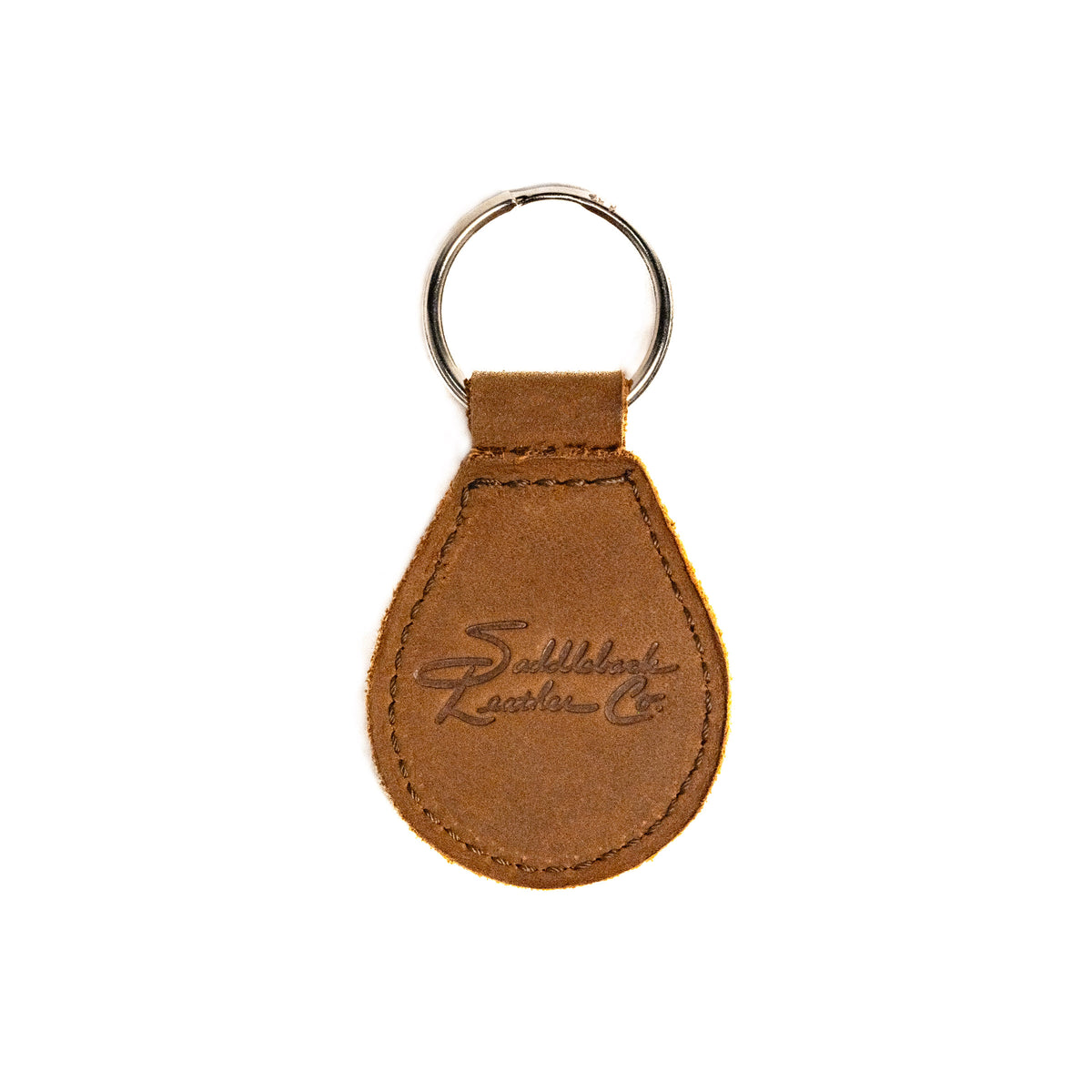 Cincinnati Reds Leather Keychain in Tobacco, back view with embossed Saddleback Leather Co. logo