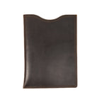 16" Vertical Laptop Sleeve in Dark Coffee Brown, back view with curved top opening and stitched edges