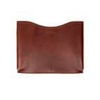 14" Horizontal Laptop Sleeve in Chestnut, front view with curved top opening and logo