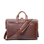 Barrister's Briefcase in Chestnut, back view with top handles and padded shoulder strap across the front