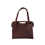 Professional Leather Tote in Chestnut, back view with embossed logo, shoulder handles and cutout grip