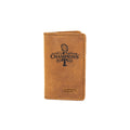 Leather Business Card Holder - Texas Rangers World Series in Tobacco, engraved World Series Champions 2023 logo