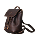 12" Drawstring Backpack in Dark Coffee Brown, angled view with buckled flap, top handle and shoulder strap
