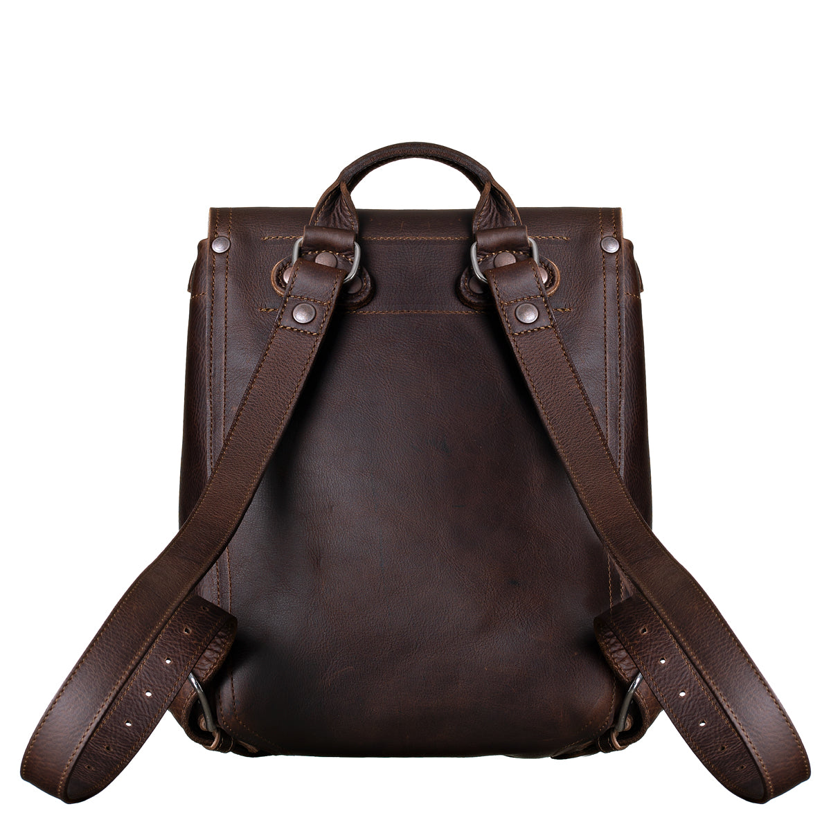 12" Drawstring Backpack in Dark Coffee Brown, back view with adjustable shoulder straps and top handle