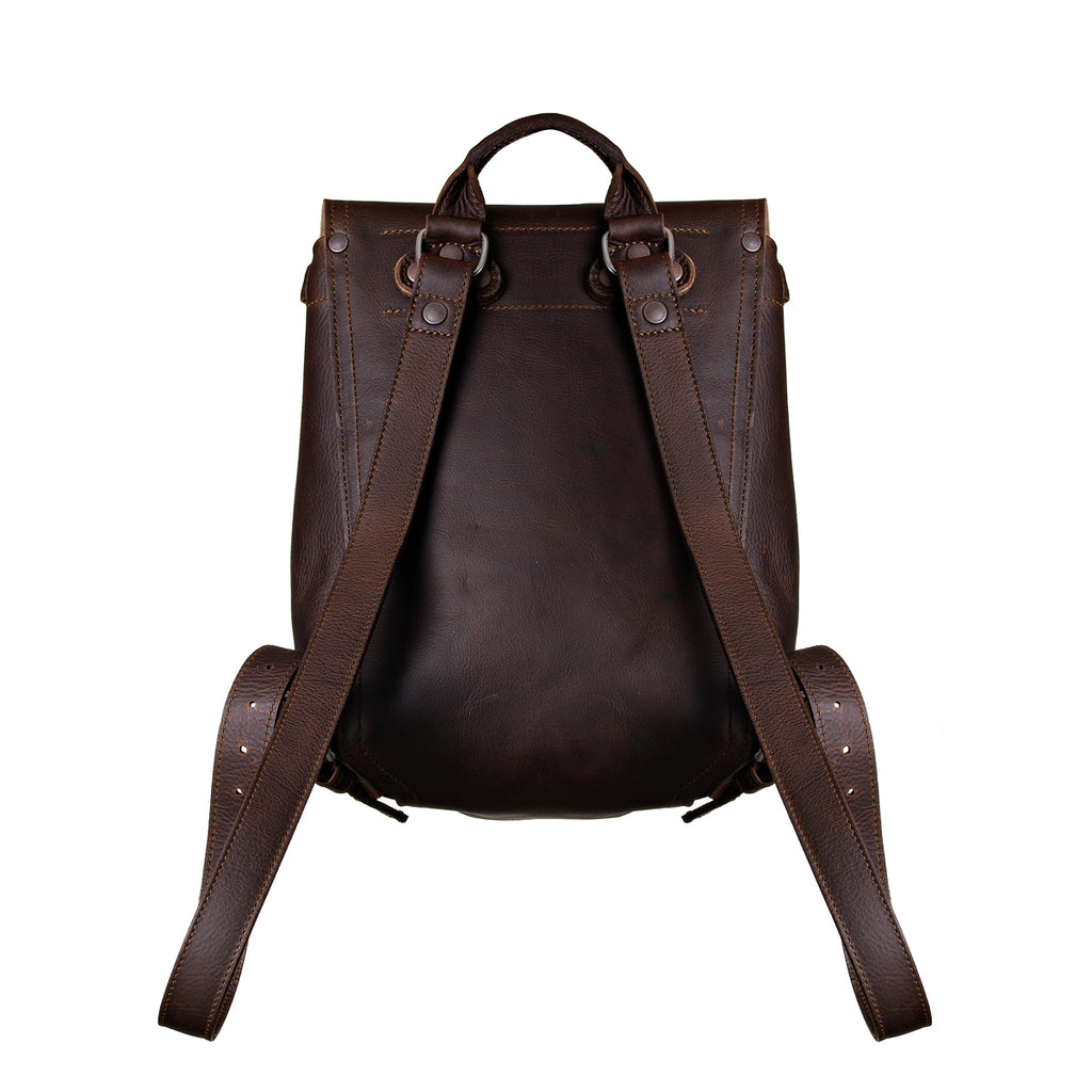 12" Drawstring Backpack in Dark Coffee Brown, back view with shoulder straps and top carry handle