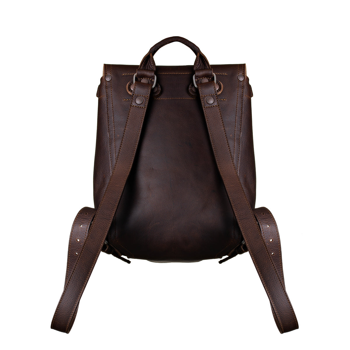 12" Drawstring Backpack in Dark Coffee Brown, back view with shoulder straps and top carry handle