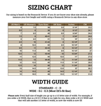 Sizing chart for high quality English tan leather Officer's Boots with US, Euro and UK sizes, inches and cm