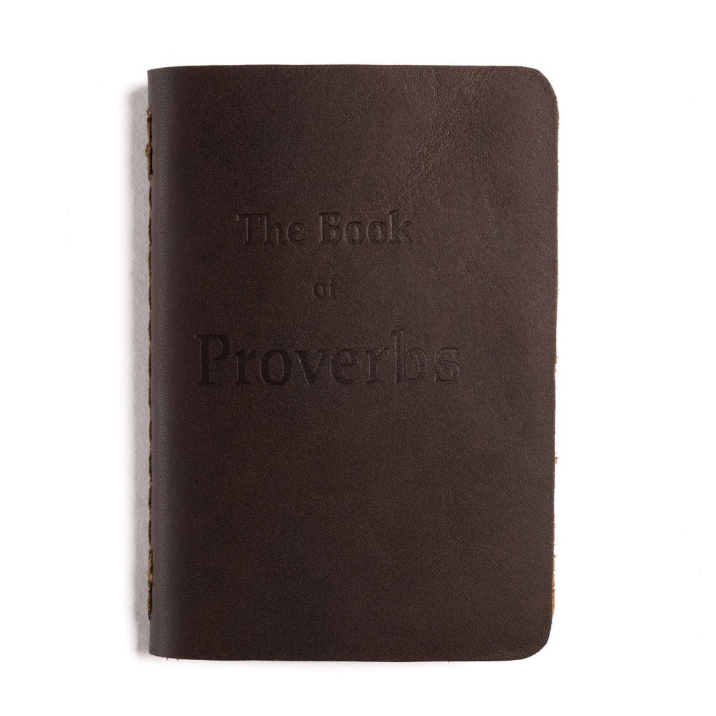 Leather Pocket Bible, Book of Proverbs in Dark Coffee Brown, front cover with embossed title
