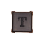 Texas Rangers Leather Valet Tray in Dark Coffee Brown, top-down view with embossed T logo