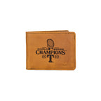 Leather Bifold Wallet - Texas Rangers World Series in Tobacco, engraved World Series Champions 2023 with trophy